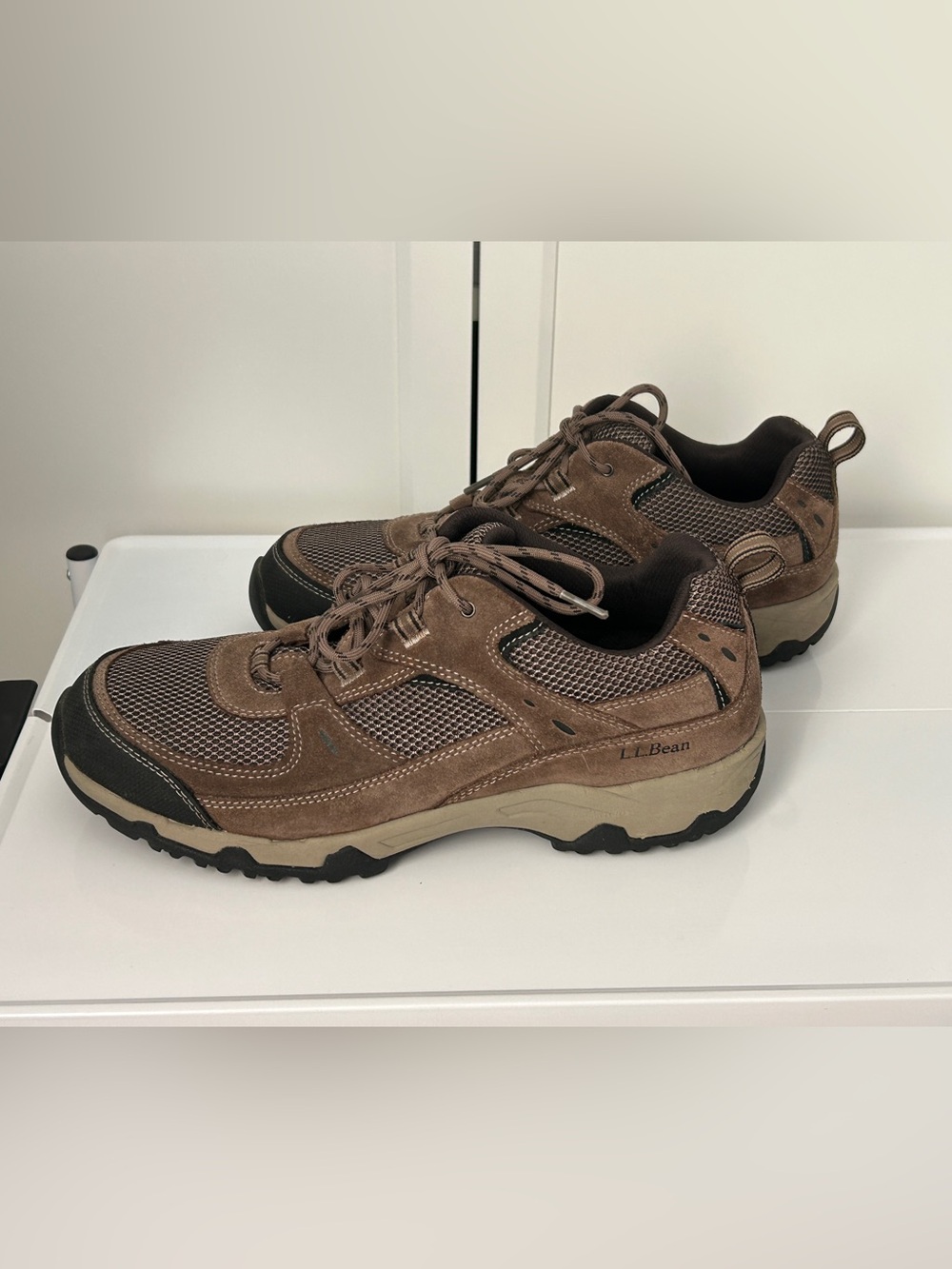LL Bean Trail Model Mens 12 M Brown Suede Mesh Low Hiking Shoes Sneakers 299638